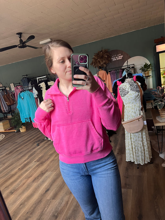 Just How You Like It 1/4 Zip - Hot Pink